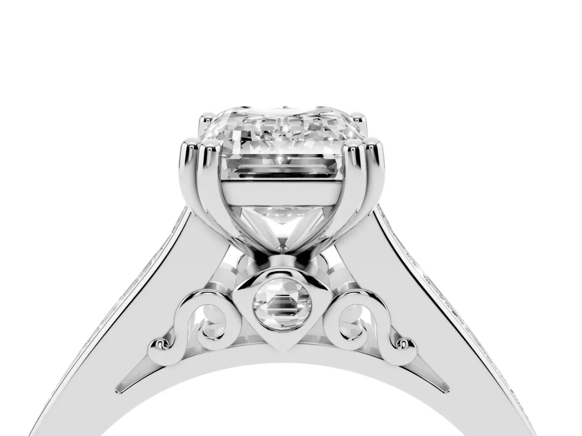 Emerald Cut Cut Channel Set Solitaire Engagement Ring with Prong Setting Platinum