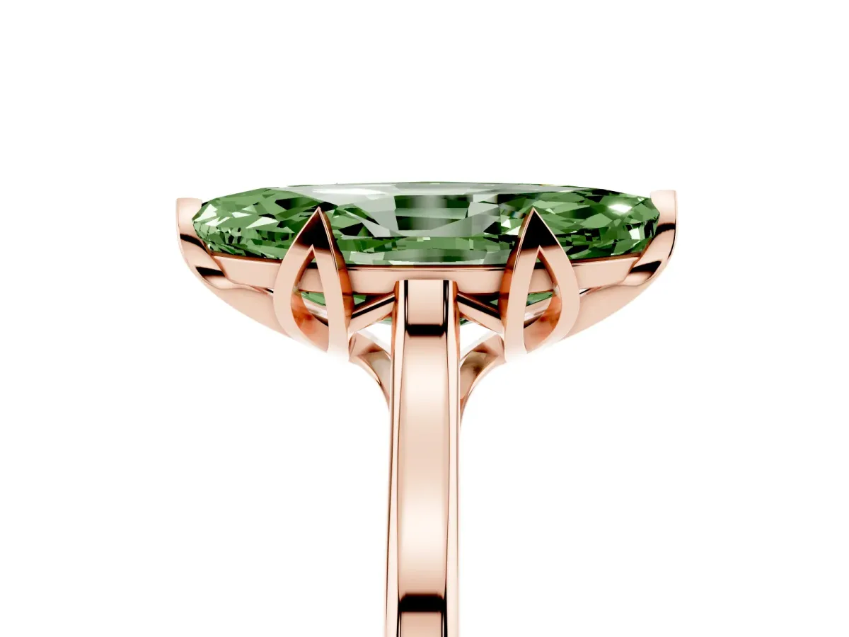 Fancy Green Marquise Cut Diamond Solitaire Ring with Flower Prong Setting and Classic Band Rose gold