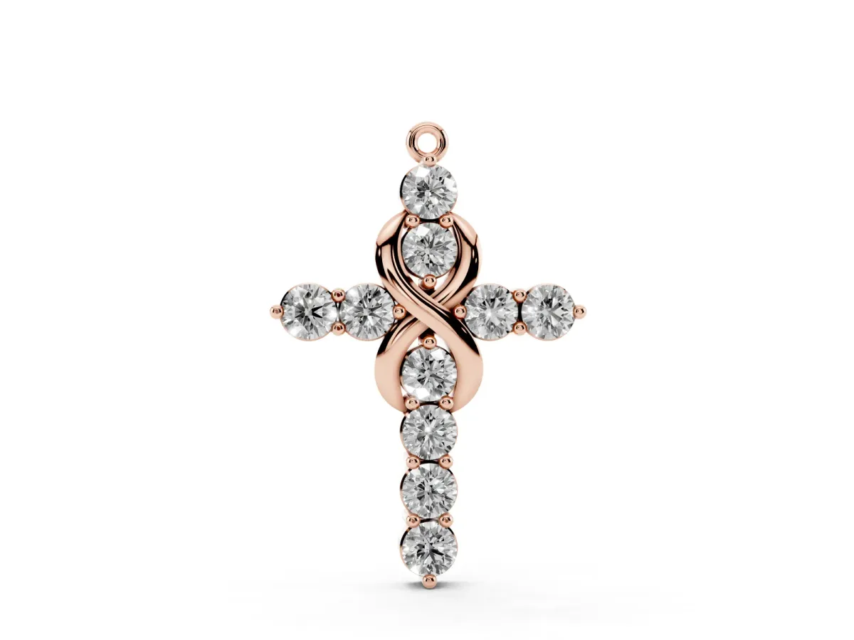 Round Diamond Prong Set Infinity Cross Pendant Rose gold