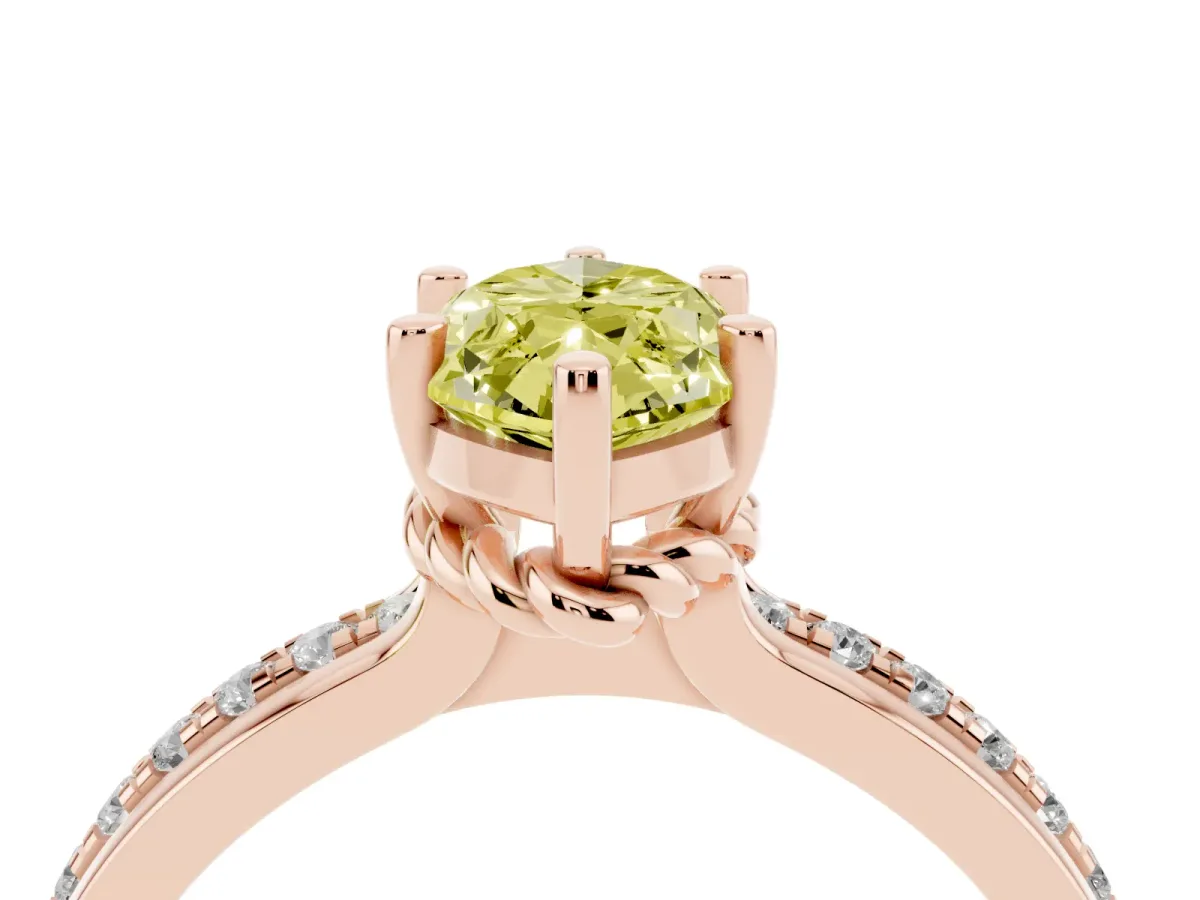 Fancy Yellow Marquise Cut Solitaire Diamond Ring with Channel Set Band and Six-Prong Setting Rose gold