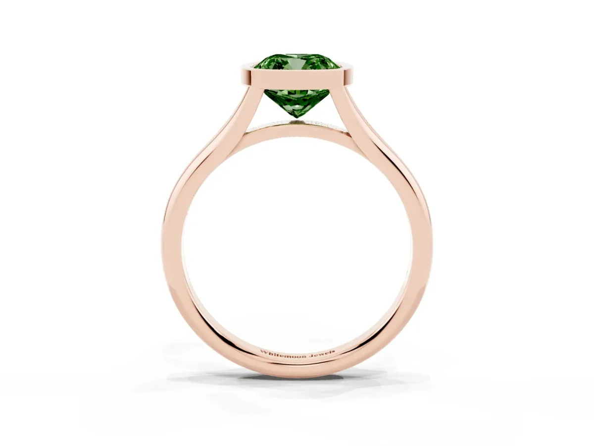Fancy Green Bezel Set Cushion Cut Cut Solitaire Ring with Tapered Band Rose gold