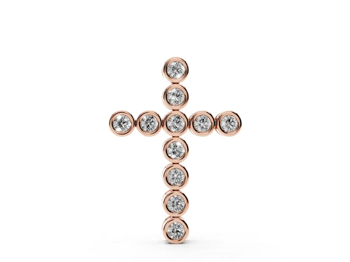Bezel-Set Round Diamond Cross Pendant Rose gold