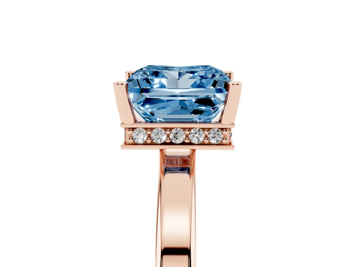 Fancy Blue Princess Cut Cut Solitaire Engagement Ring with Four-Prong Setting on a Classic Band Rose gold