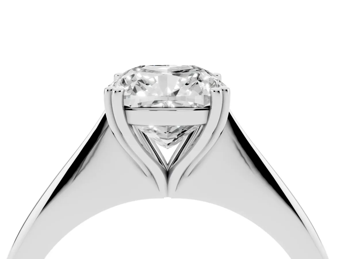 Cushion Cut Solitaire Diamond Ring with Six-Prong Setting and Classic Band Silver