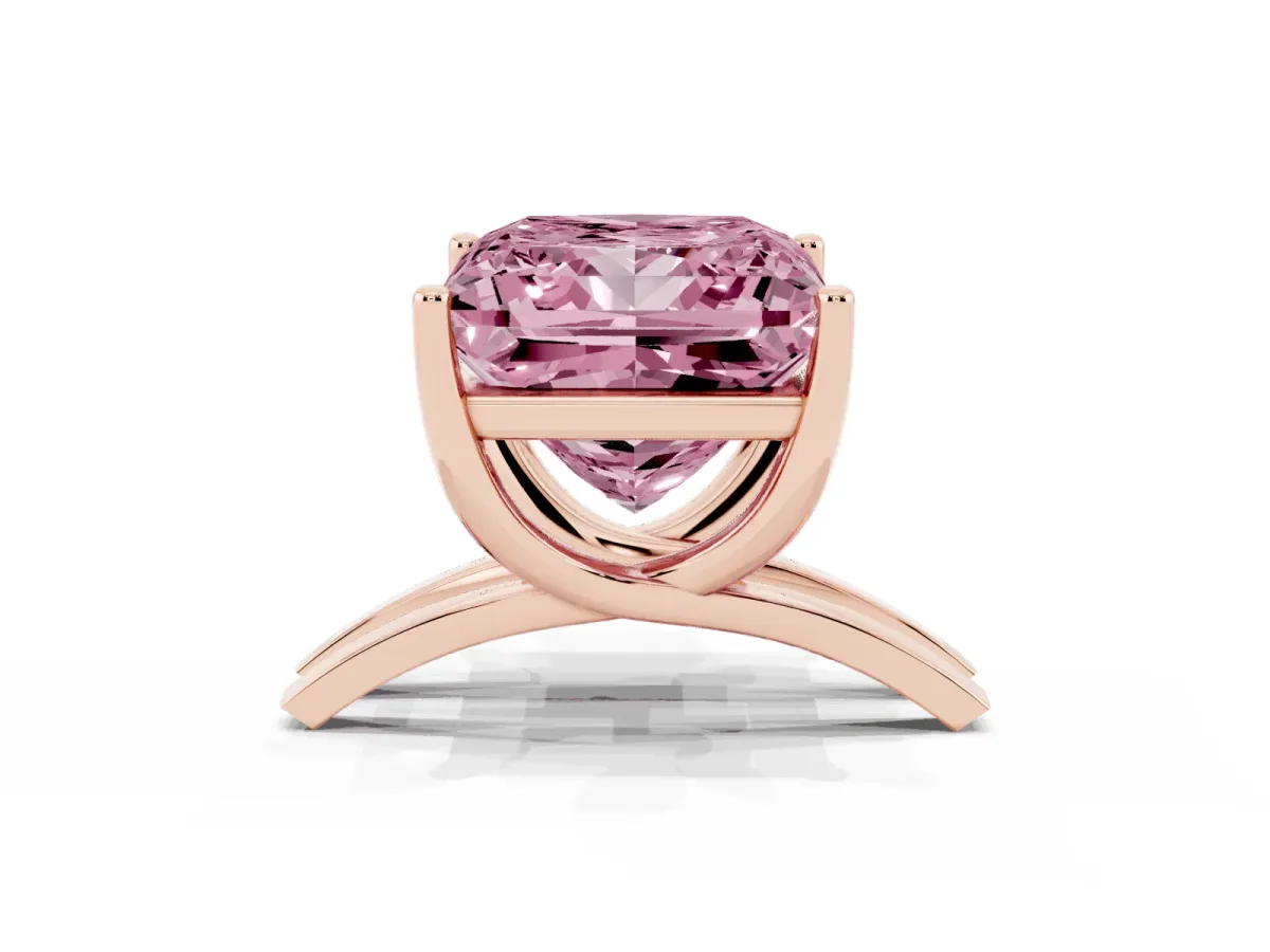 Fancy Pink Princess Cut Cut Diamond Solitaire Engagement Ring with Tapered Plain Band and Four-Prong Setting Rose gold