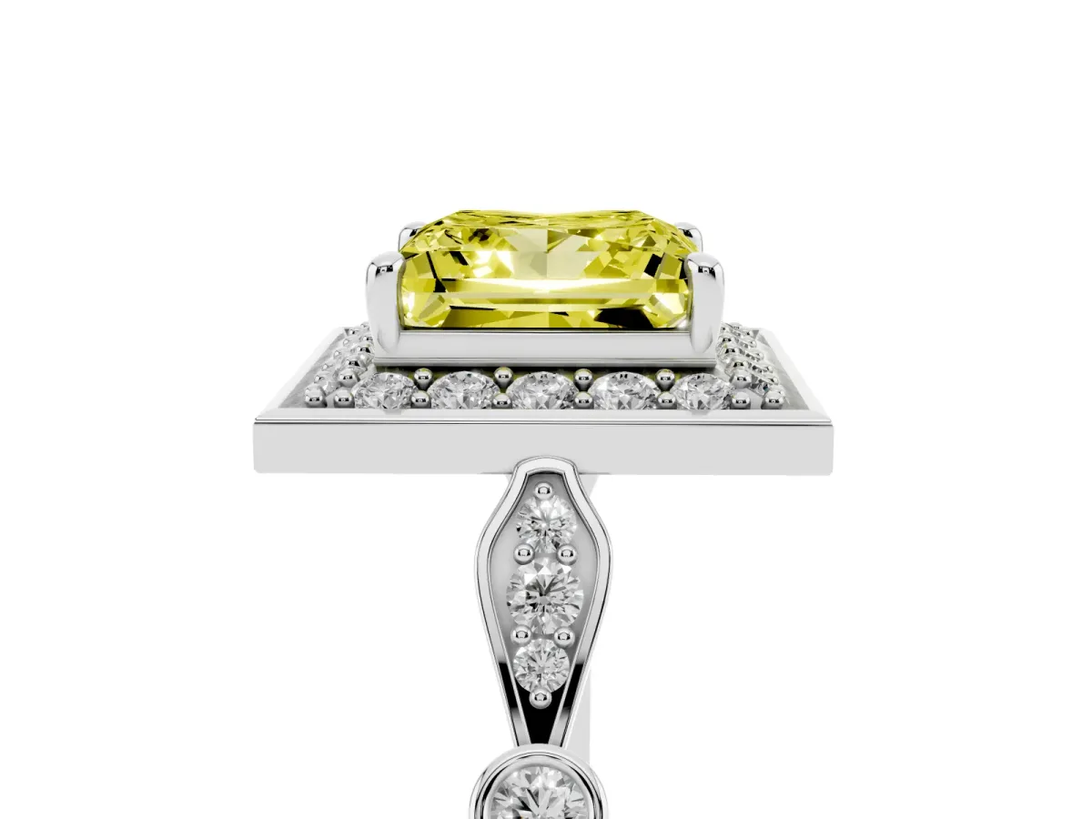 Fancy Yellow Princess Cut Halo Diamond Engagement Ring with Twisted Band and Four-Prong Setting Silver