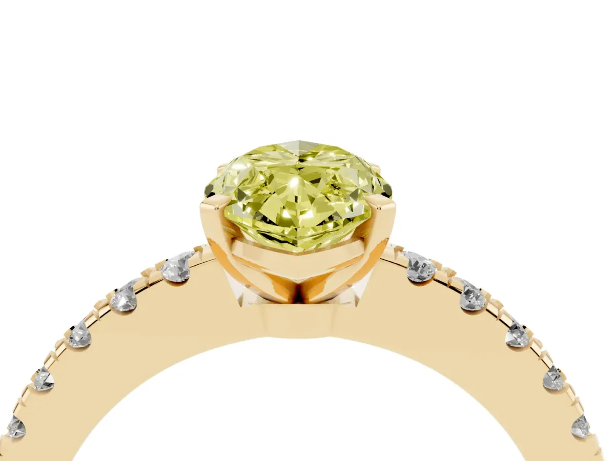 Fancy Yellow Marquise Cut Solitaire Diamond with Pavé Band and Four-Prong Setting Yellow gold