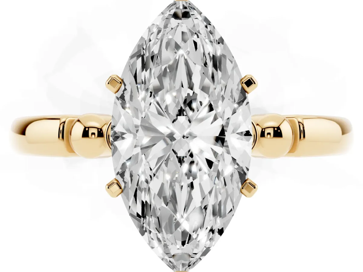 Marquise Cut Solitaire Beaded Band with Four-Prong Setting Yellow gold