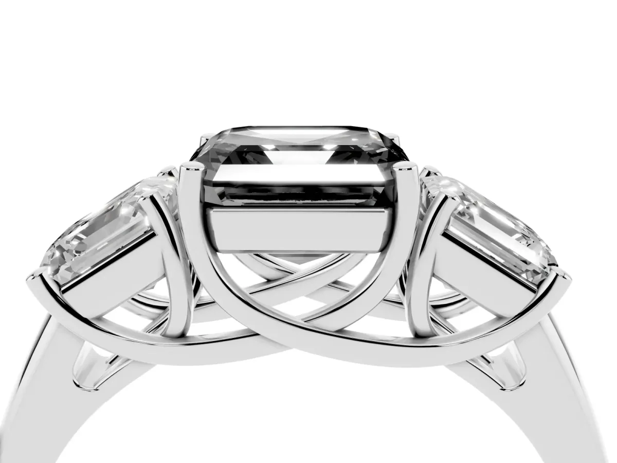 Fancy Black Three-Stone Asscher Cut Diamond Engagement Ring with Prong Setting Platinum