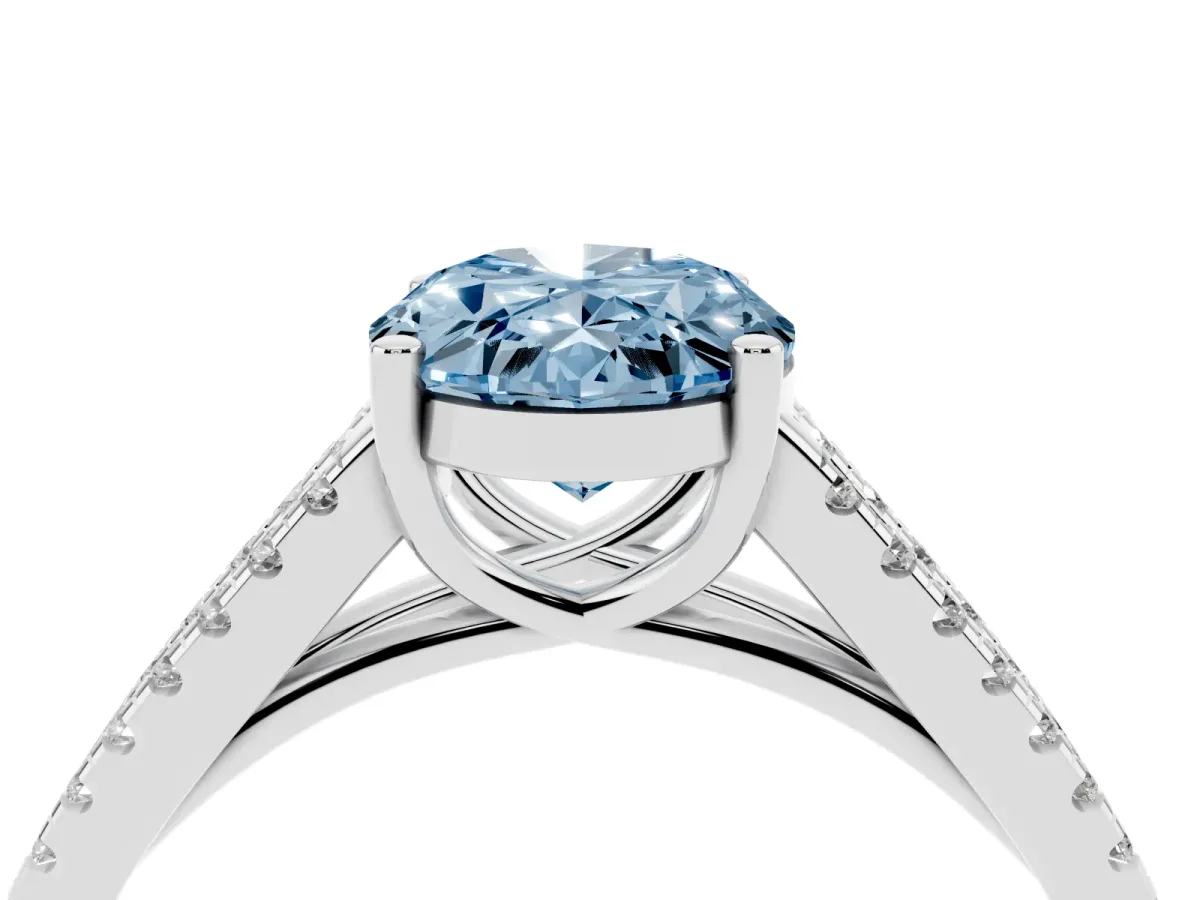 Fancy Blue Oval Cut Diamond Solitaire Engagement Ring with Split Shank Pavé Band Platinum