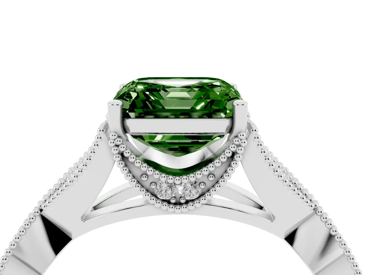 Fancy Green Asscher Cut Cut Diamond Twisted Band with Milgrain Pave Setting and Four-Prong Setting Platinum