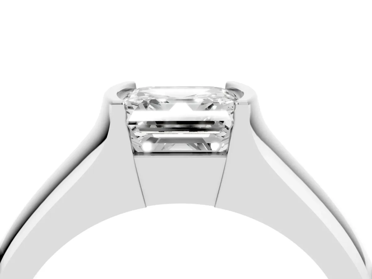 Asscher Cut Solitaire Bezel Set Diamond Ring with Wide Band Silver