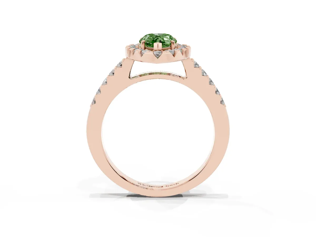 Fancy Green Pear Cut Halo Diamond Pavé Solitaire Ring Rose gold