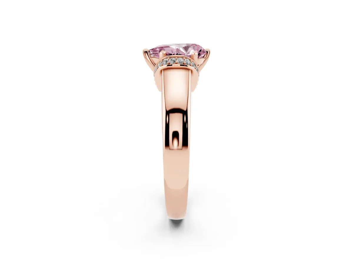 Fancy Pink Pear Cut Solitaire Diamond Ring with Pave Band and Six-Prong Setting Rose gold