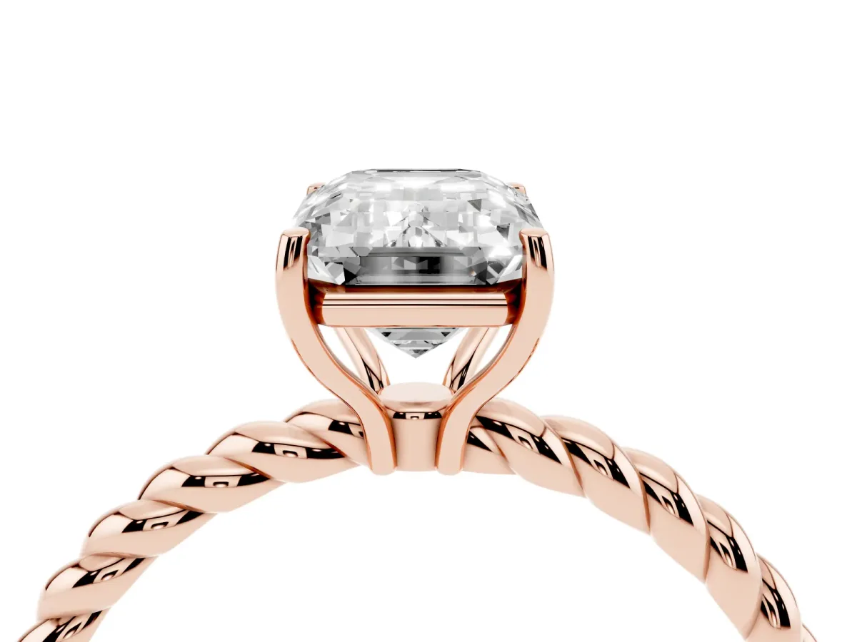 Emerald Cut Solitaire Twisted Band 4-Prong Ring Rose gold
