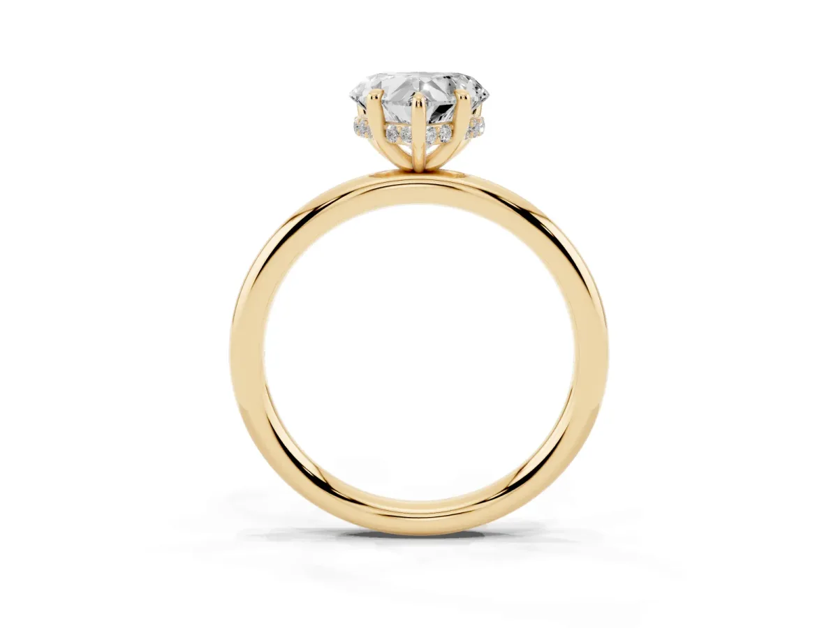 Heart Cut Diamond Solitaire Ring with Thin Band and Four-Prong Setting Yellow gold