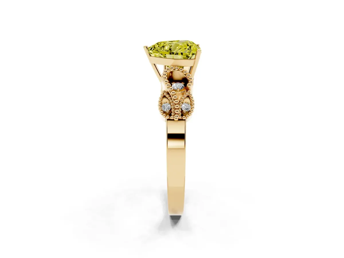Fancy Yellow Heart Cut Solitaire Milgrain Leaf Band with Prong Setting Yellow gold
