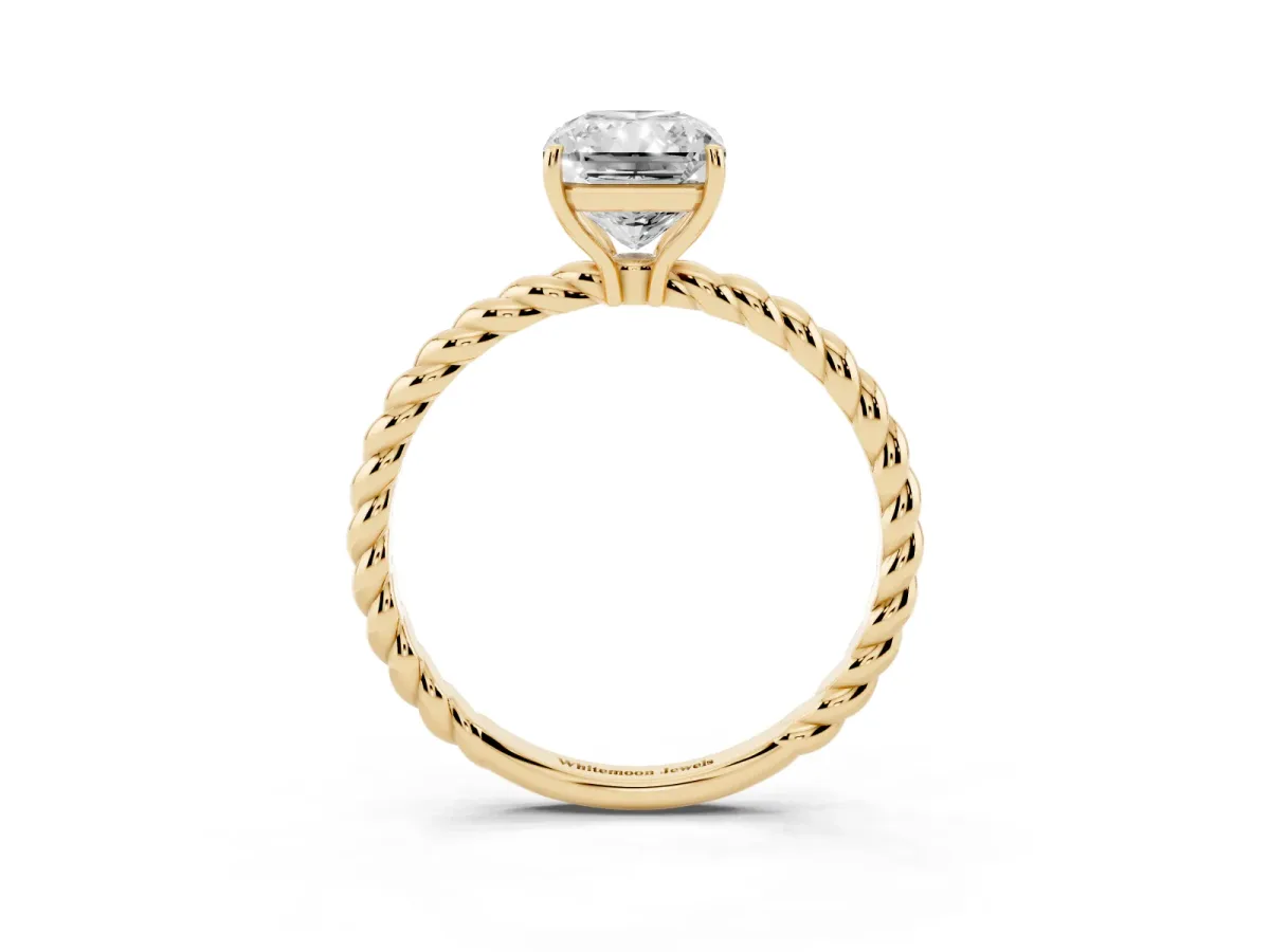 Radiant Cut Solitaire Twist Band Ring with Four-Prong Setting Yellow gold