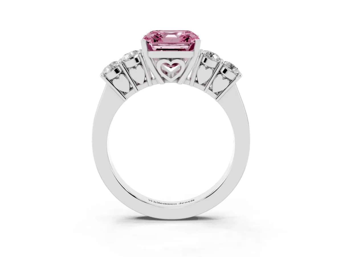 Fancy Pink Asscher Cut Cut Diamond Five-Stone Prong Set White Gold Ring Platinum