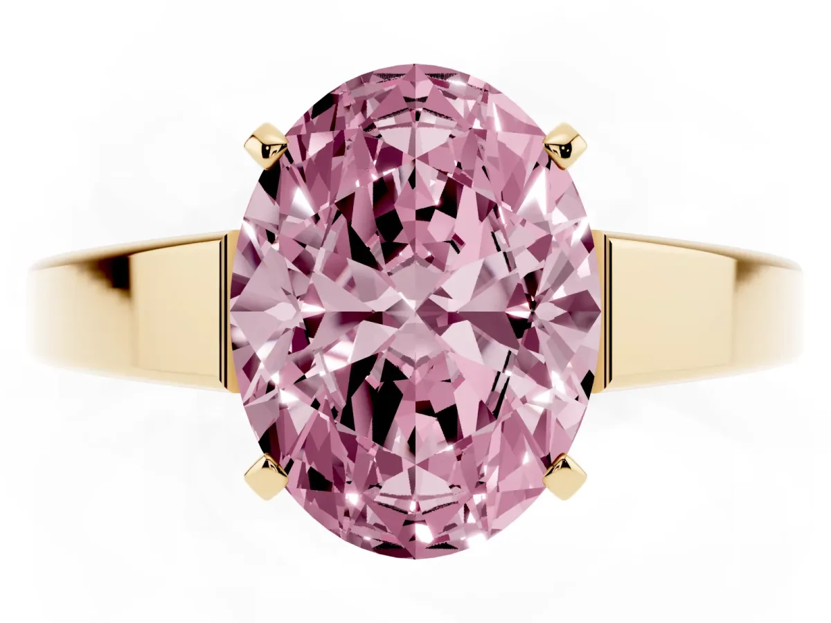 Fancy Pink Oval Cut Solitaire Engagement Ring with Four-Prong Setting and Tapered Band Yellow gold