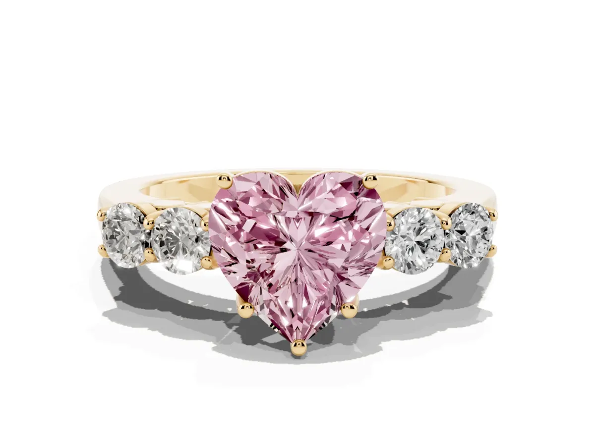 Fancy Pink Heart Cut Cut Diamond Five-Stone Prong Set White Gold Ring Yellow gold