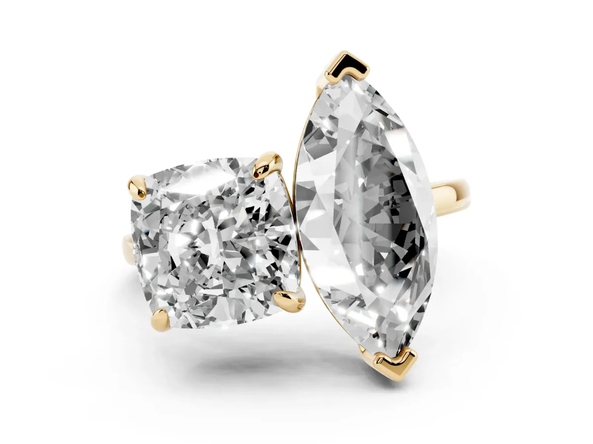 Cushion and Marquise Toi Moi Ring with Prong Setting and Plain Band Yellow gold