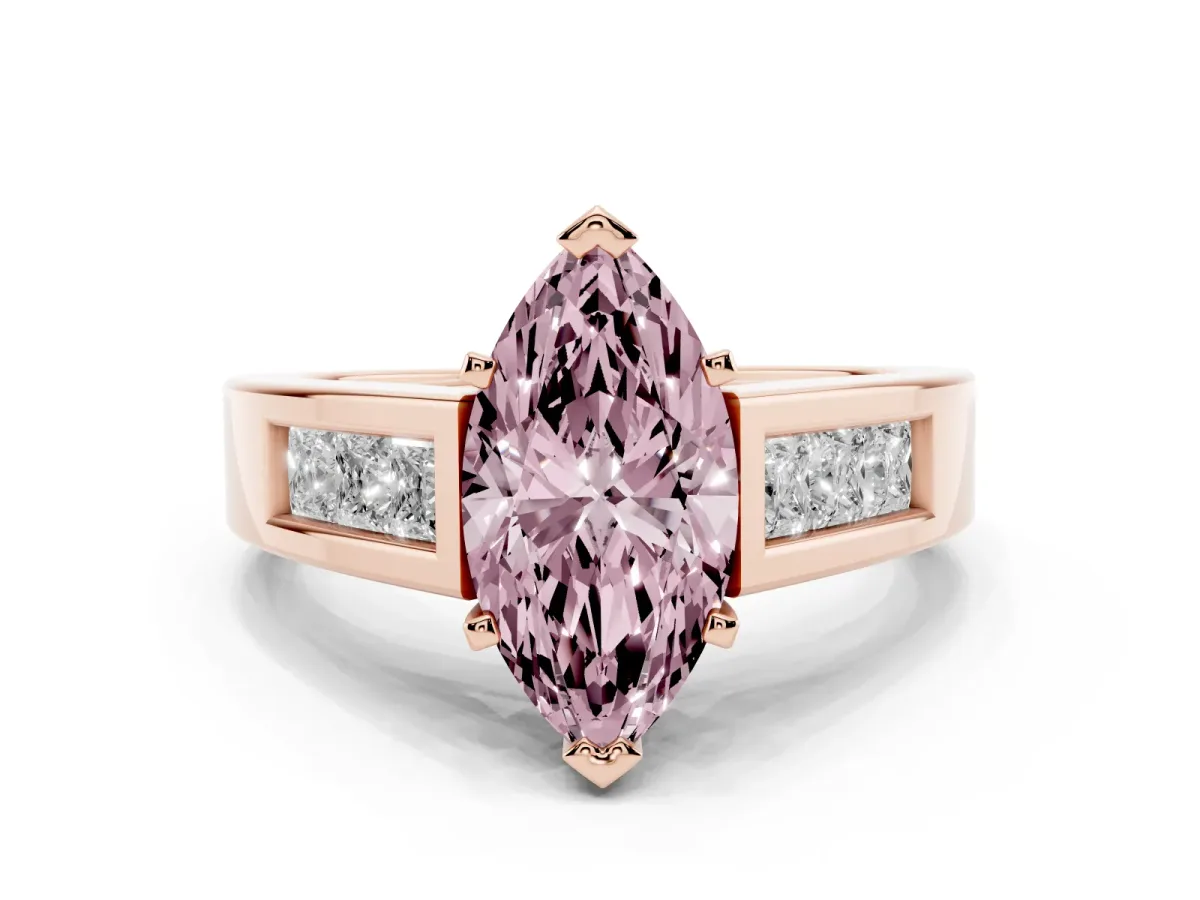 Fancy Pink Marquise Cut Cut Channel Set Solitaire Ring with Four-Prong Setting Rose gold
