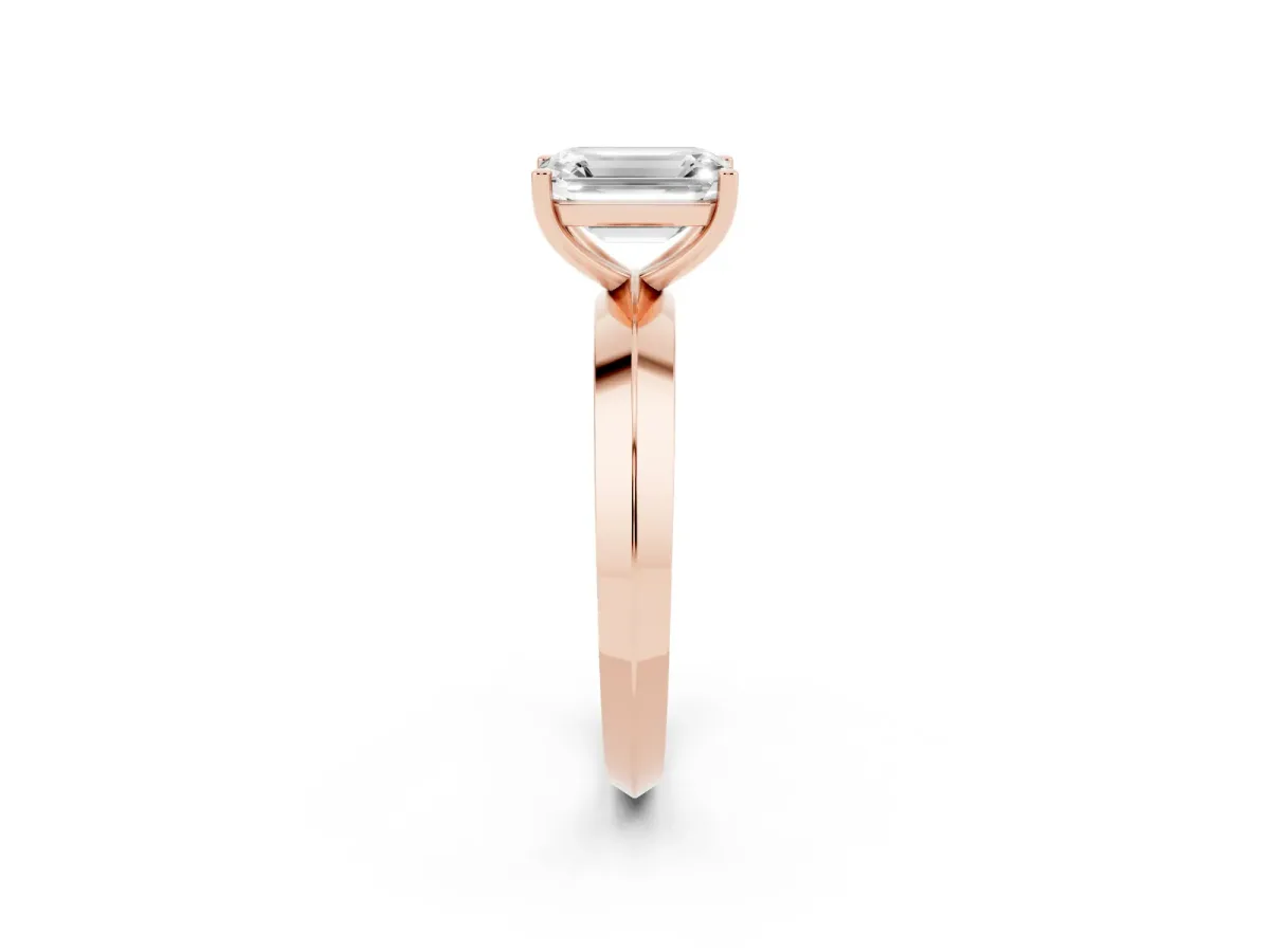 Emerald Cut Cut Solitaire Engagement Ring with Flat Band and Four-Prong Setting Rose gold