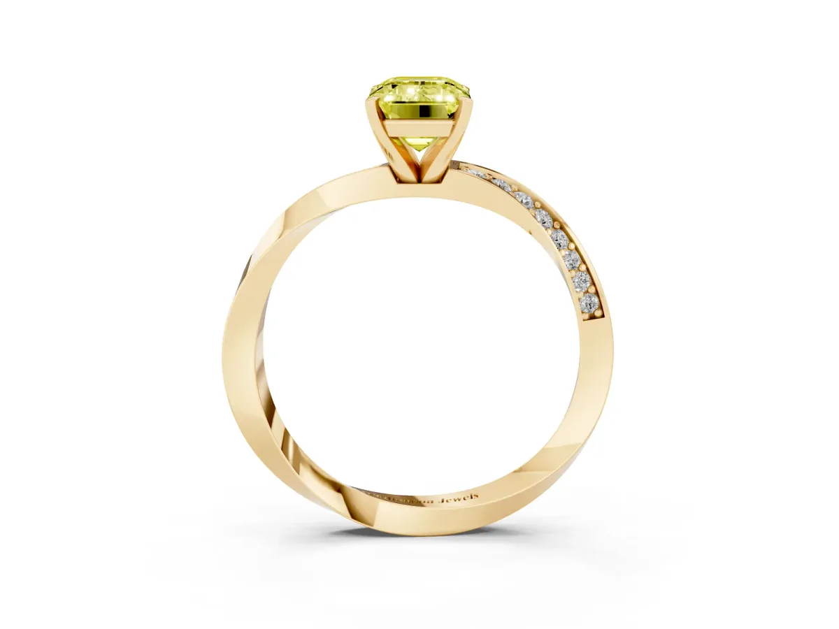 Fancy Yellow Emerald Cut Diamond Engagement Ring with Side Stone Accents and Four-Prong Setting Yellow gold