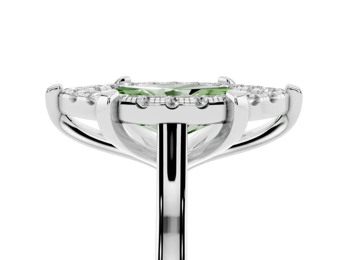 Fancy Green Marquise Cut Diamond Cluster Halo Solitaire with Four-Prong Setting Silver