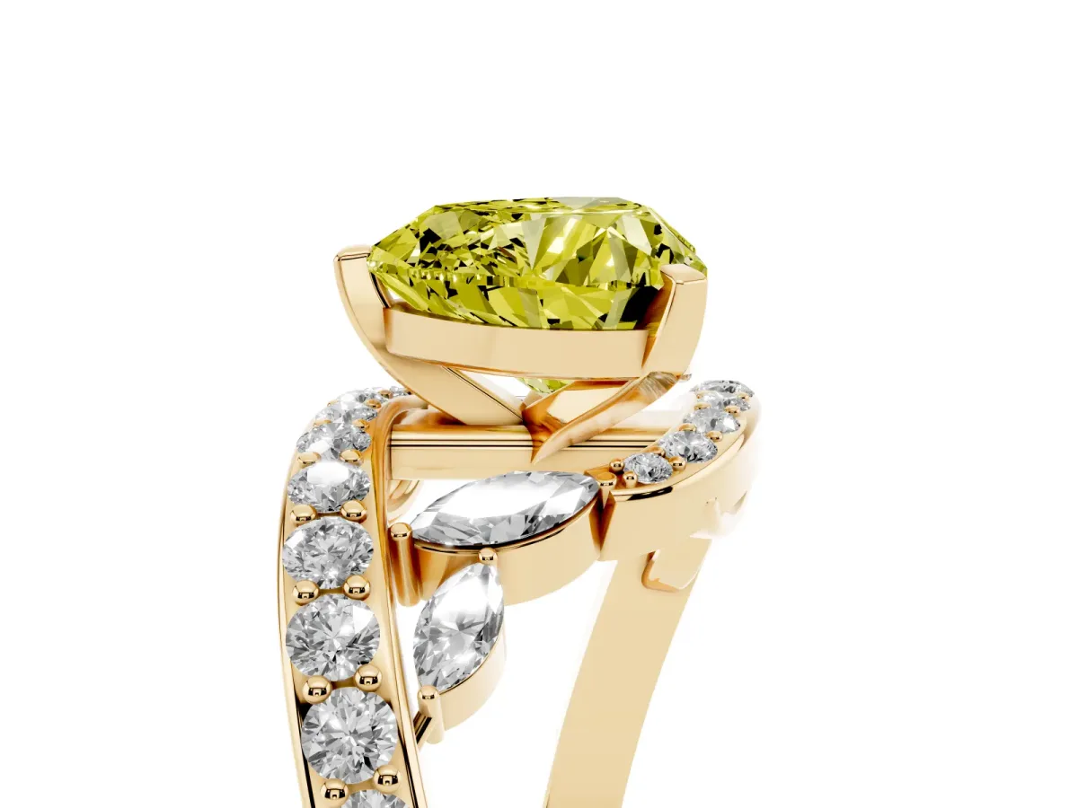 Fancy Yellow Heart Cut Solitaire with Pavé Twist Band and Four-Prong Setting Yellow gold