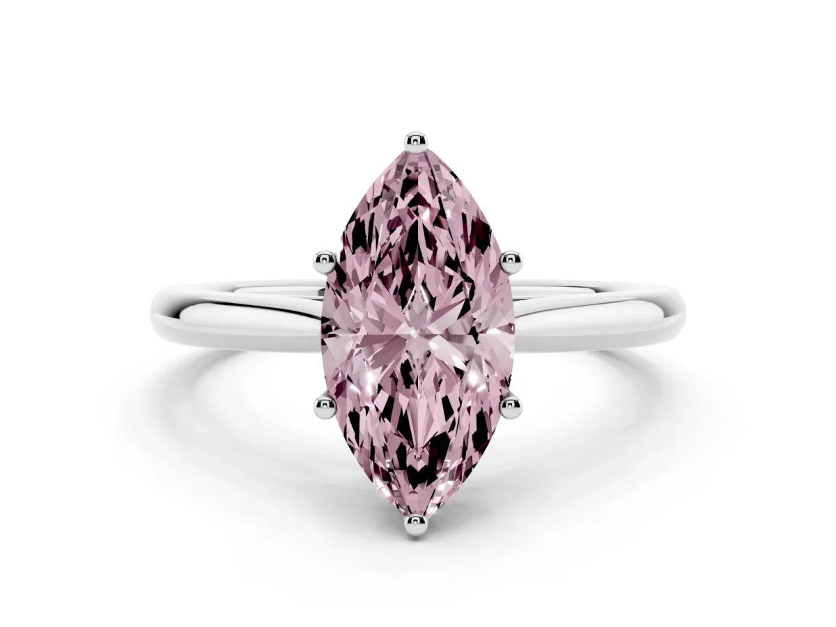 Fancy Pink Marquise Cut Cut Solitaire Ring with Cathedral Band and Four-Prong Setting Silver