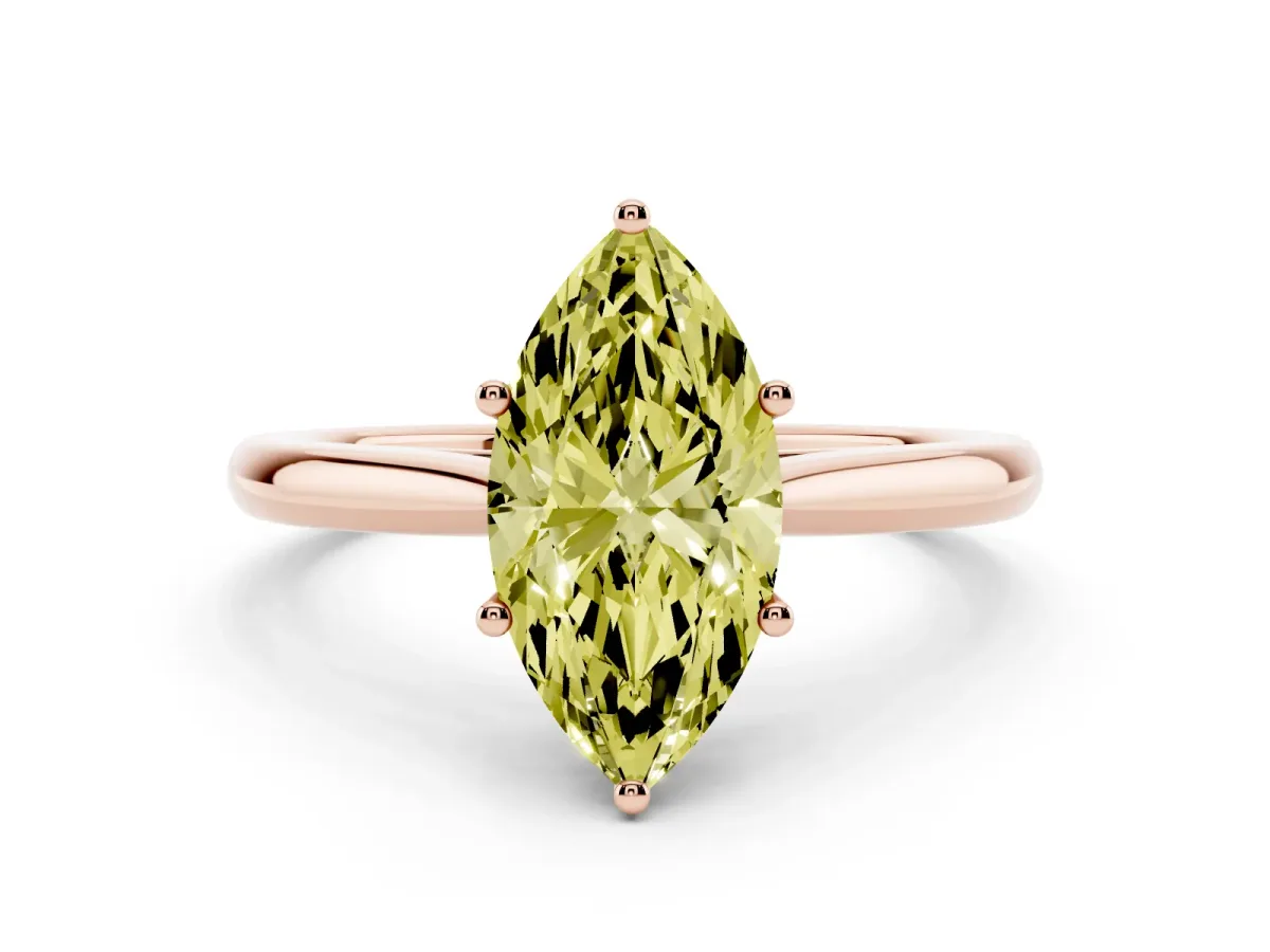 Fancy Yellow Marquise Cut Cut Solitaire Ring with Cathedral Band and Four-Prong Setting Rose gold