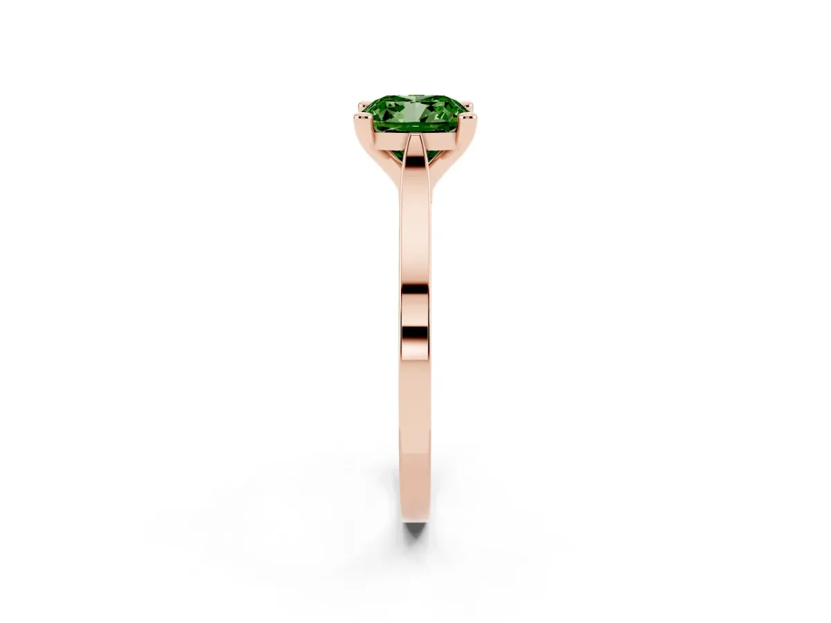 Fancy Green Cushion Cut Solitaire Diamond Ring with Four-Prong Setting and Tapered Band Rose gold