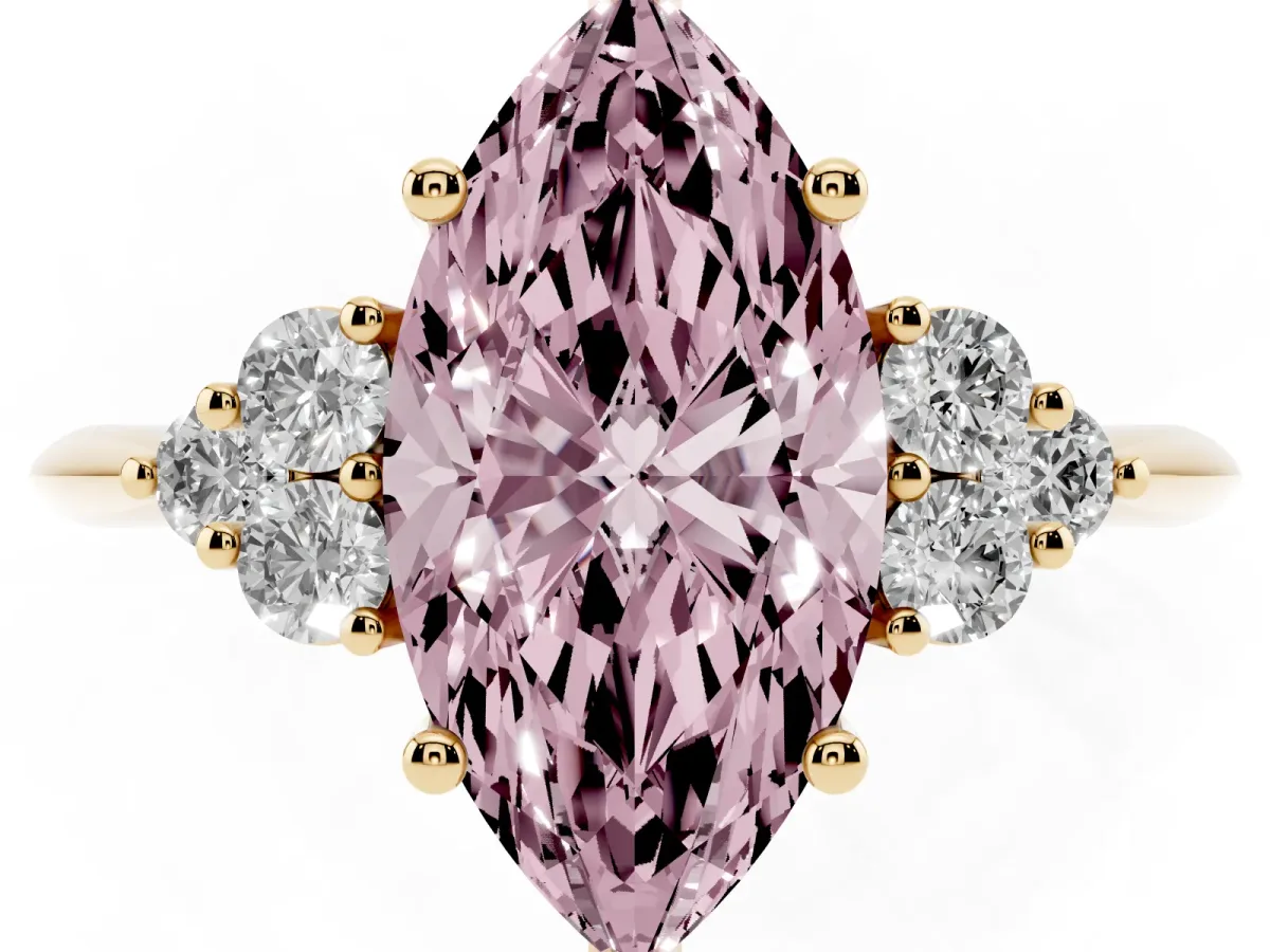 Fancy Pink Marquise Cut Cut Diamond Cluster Ring with Solitaire Band and Four-Prong Setting Yellow gold