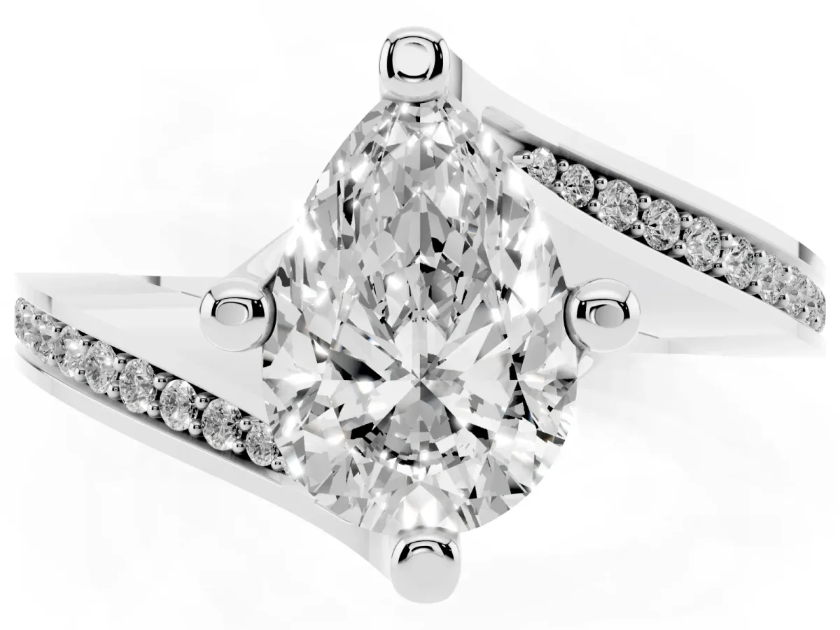 Pear Cut Solitaire Diamond Twist Band with Pavé Setting and Four-Prong Setting Silver