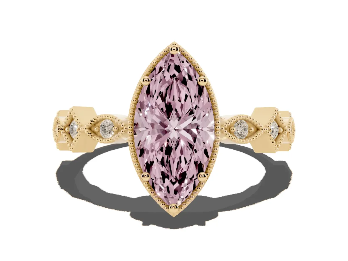 Fancy Pink Marquise Cut Milgrain Marquise Diamond Twist Band Ring Yellow gold