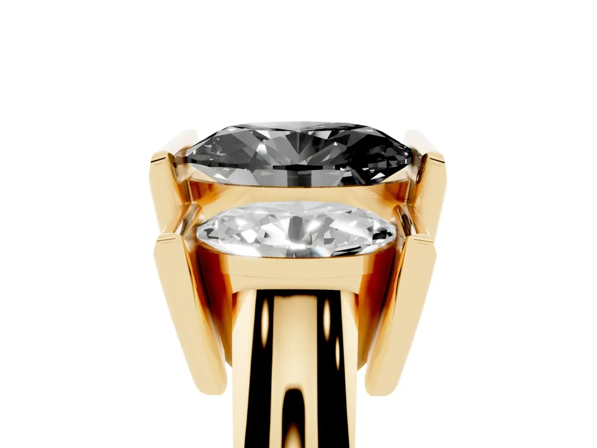 Fancy Black Three Stone Oval Cut Cut Channel Set Diamond Ring Yellow gold