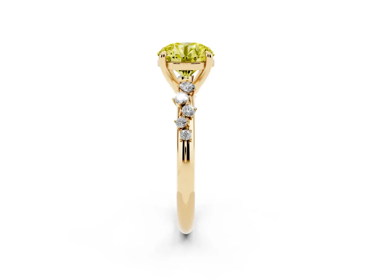 Fancy Yellow Round Cut Cut Diamond Vine Band with Four-Prong Setting Yellow gold