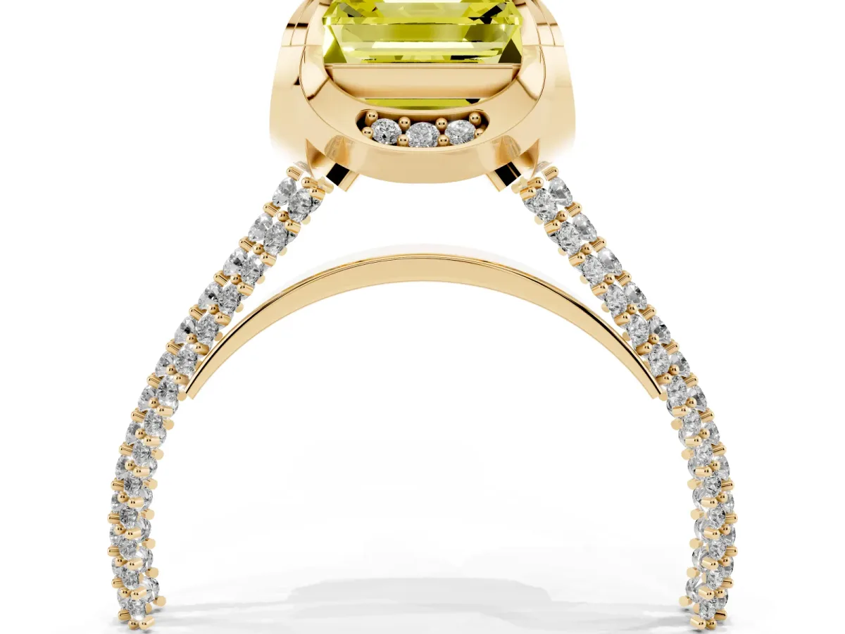 Fancy Yellow Asscher Cut Solitaire Pave Split Shank Ring with Four-Prong Setting Yellow gold