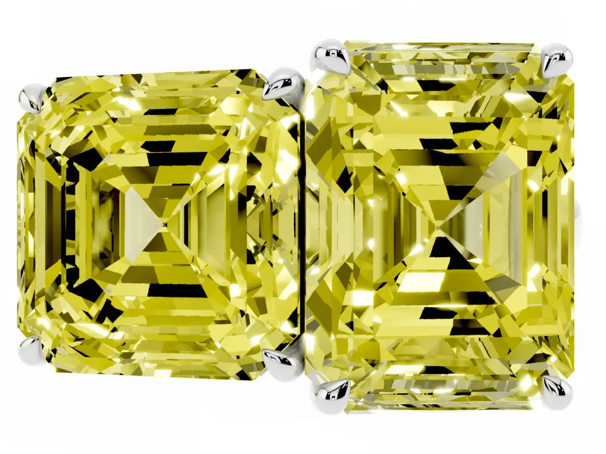 Fancy Yellow Asscher Cut and Emerald Cut Toi Moi Ring with Prong Setting Platinum