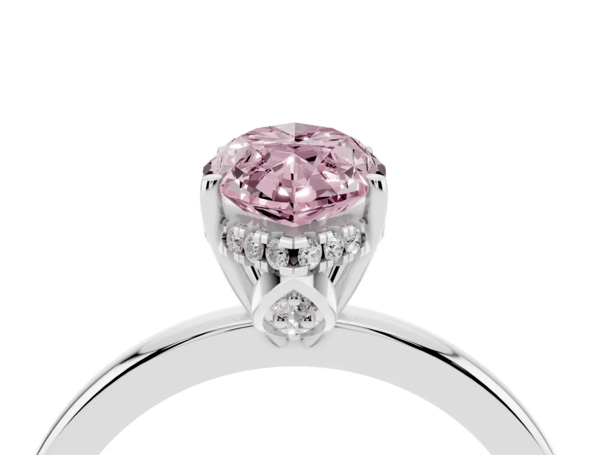 Fancy Pink Marquise Cut Solitaire Diamond Ring with Prong Setting and Plain Band Silver