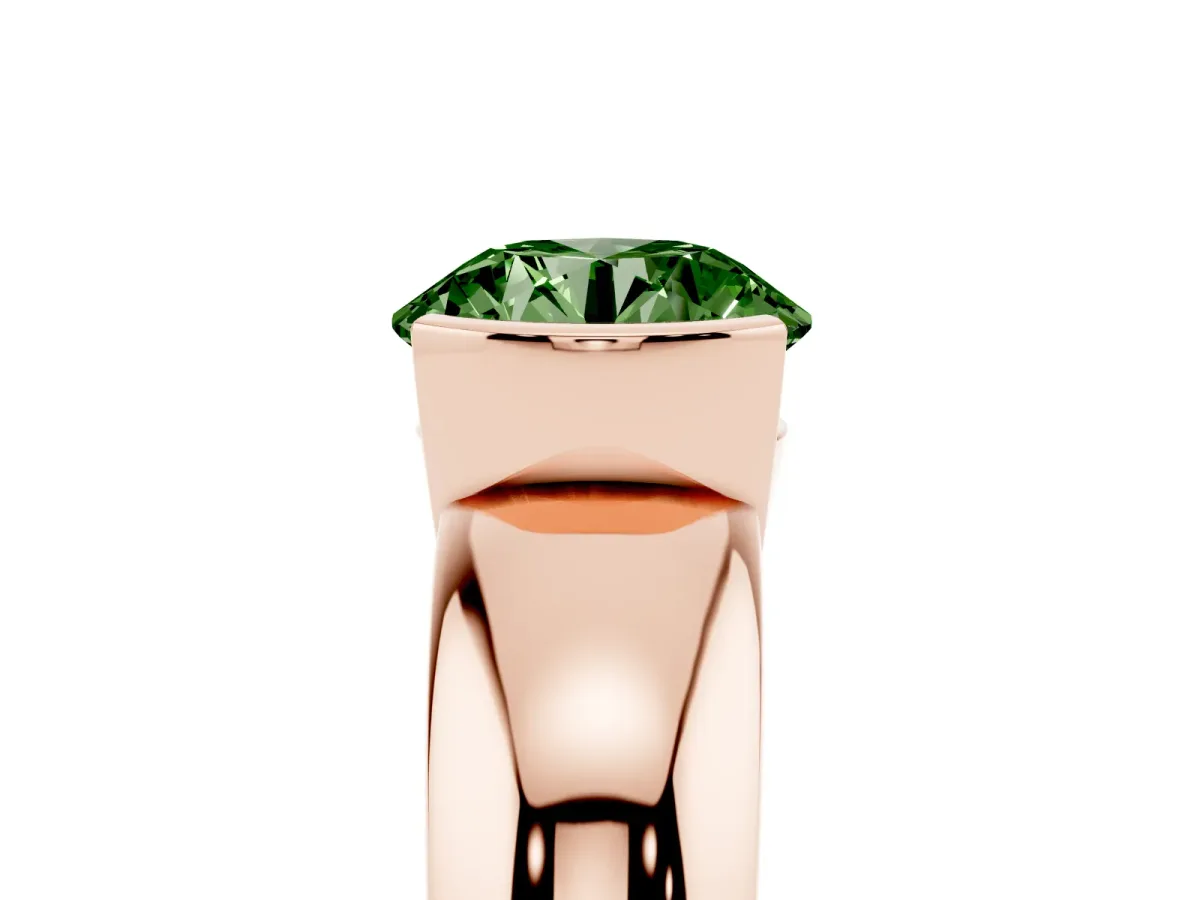Fancy Green Round Cut Solitaire Tension Set Diamond Ring with Wide Band Rose gold