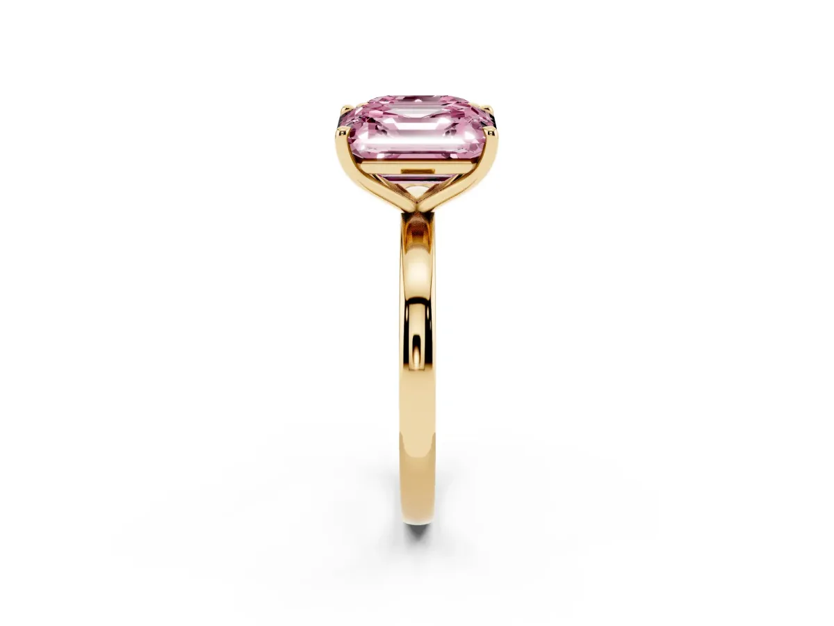 Fancy Pink Asscher Cut and Emerald Cut Toi Moi Ring with Prong Setting Yellow gold
