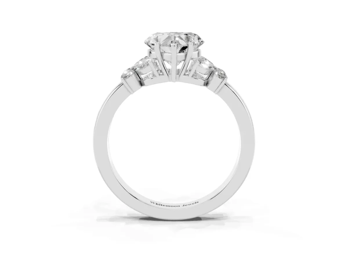 Heart Cut Cut Solitaire Floral Diamond Ring with Four-Prong Setting Platinum