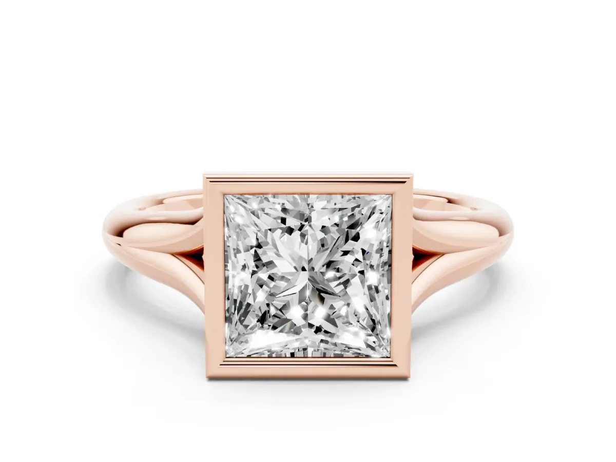 Bezel Set Princess Cut Solitaire Diamond Ring with Smooth Band Rose gold