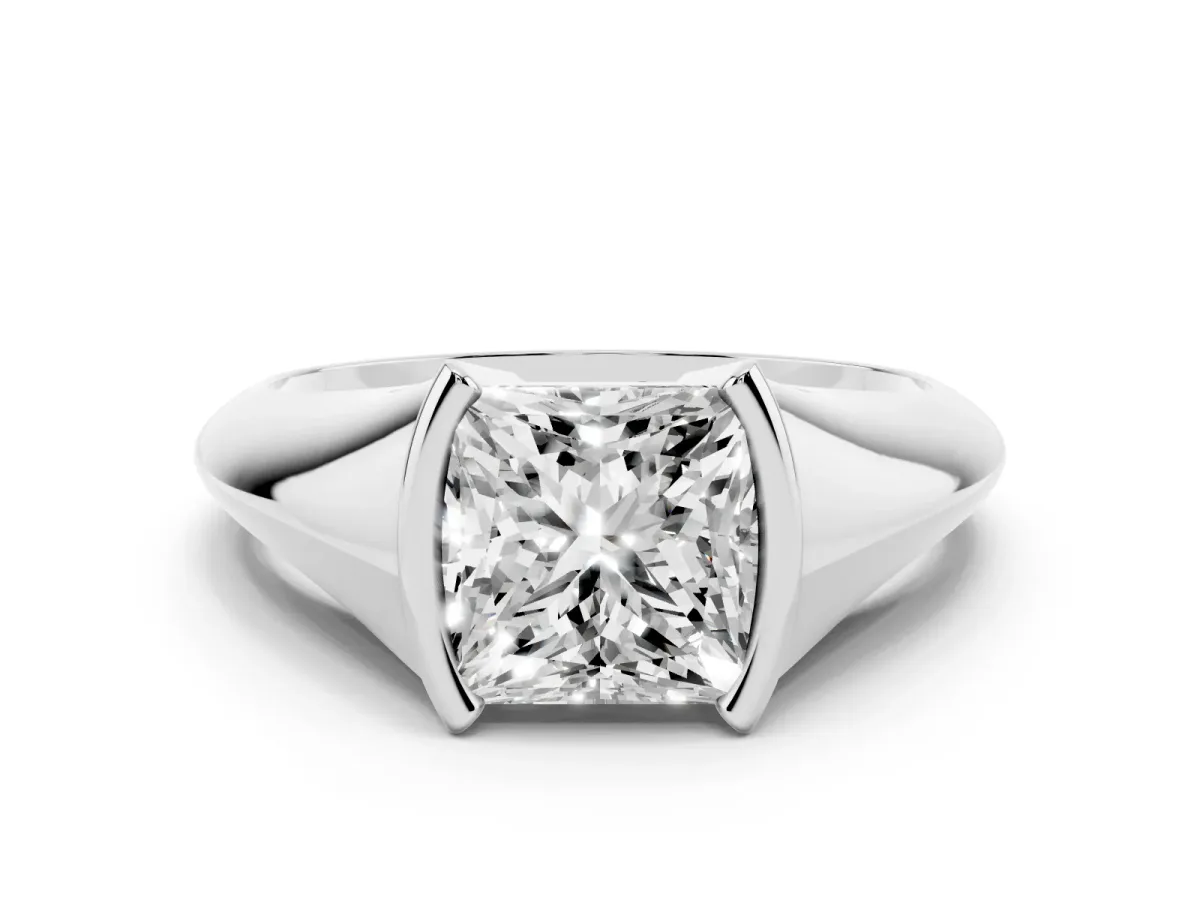 Princess Cut Solitaire Tension Set Diamond Ring Silver