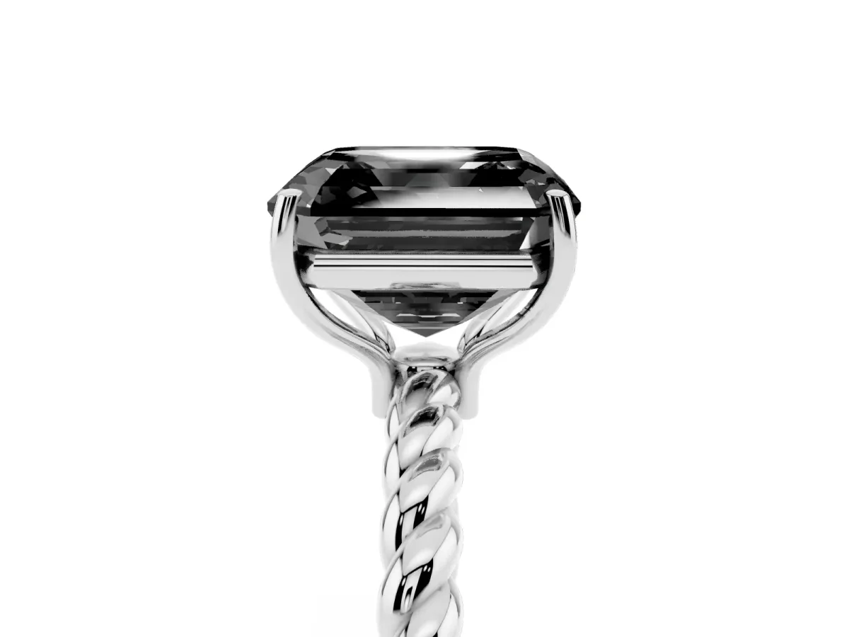 Fancy Black Asscher Cut Solitaire Twisted Band 4-Prong Ring Silver