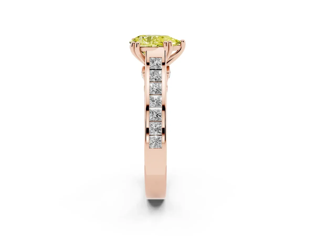 Fancy Yellow Pear Cut Cut Channel Set Solitaire Engagement Ring with Prong Setting Rose gold