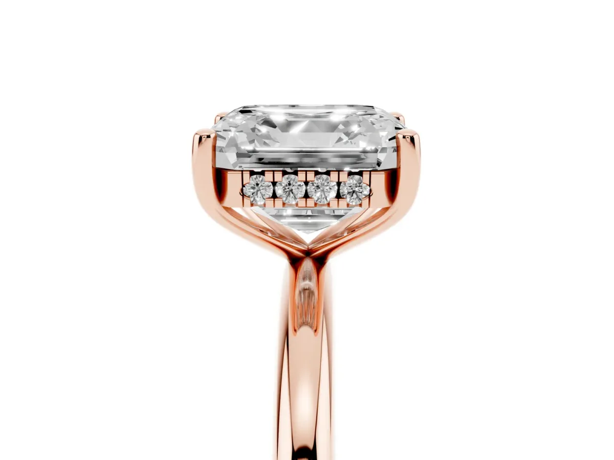 Asscher Cut Cut Solitaire Engagement Ring with Four-Prong Setting and Classic Band Rose gold